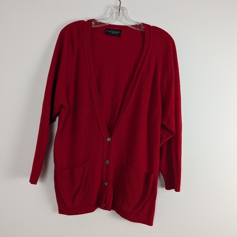 Parkhurst Classic Red Wool Cardigan, Made in Canada, Size L Vintage Lamb Wool